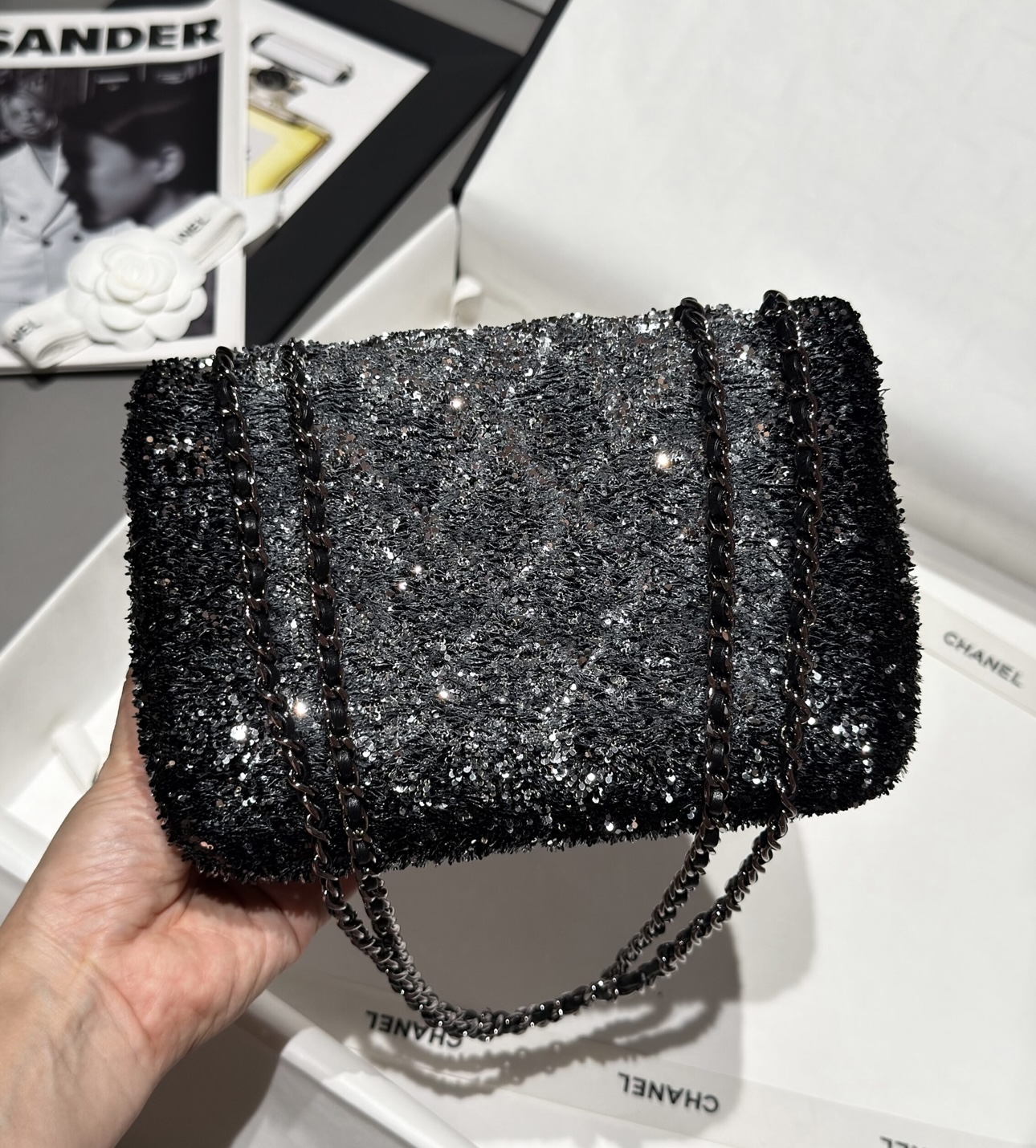 CHANEL Flag Bag Quilted Gradient Sequins & Ruthenium-Finish Metal