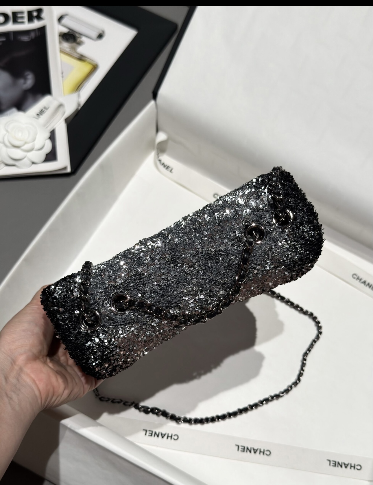 CHANEL Flag Bag Quilted Gradient Sequins & Ruthenium-Finish Metal