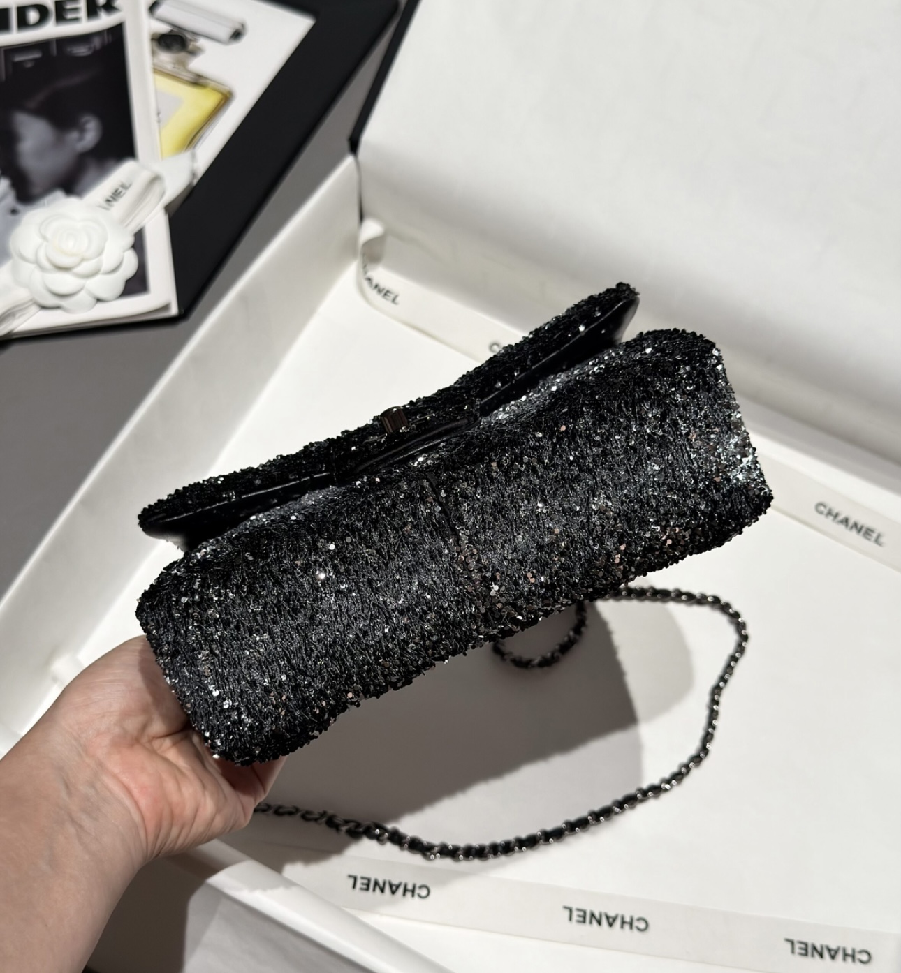 CHANEL Flag Bag Quilted Gradient Sequins & Ruthenium-Finish Metal