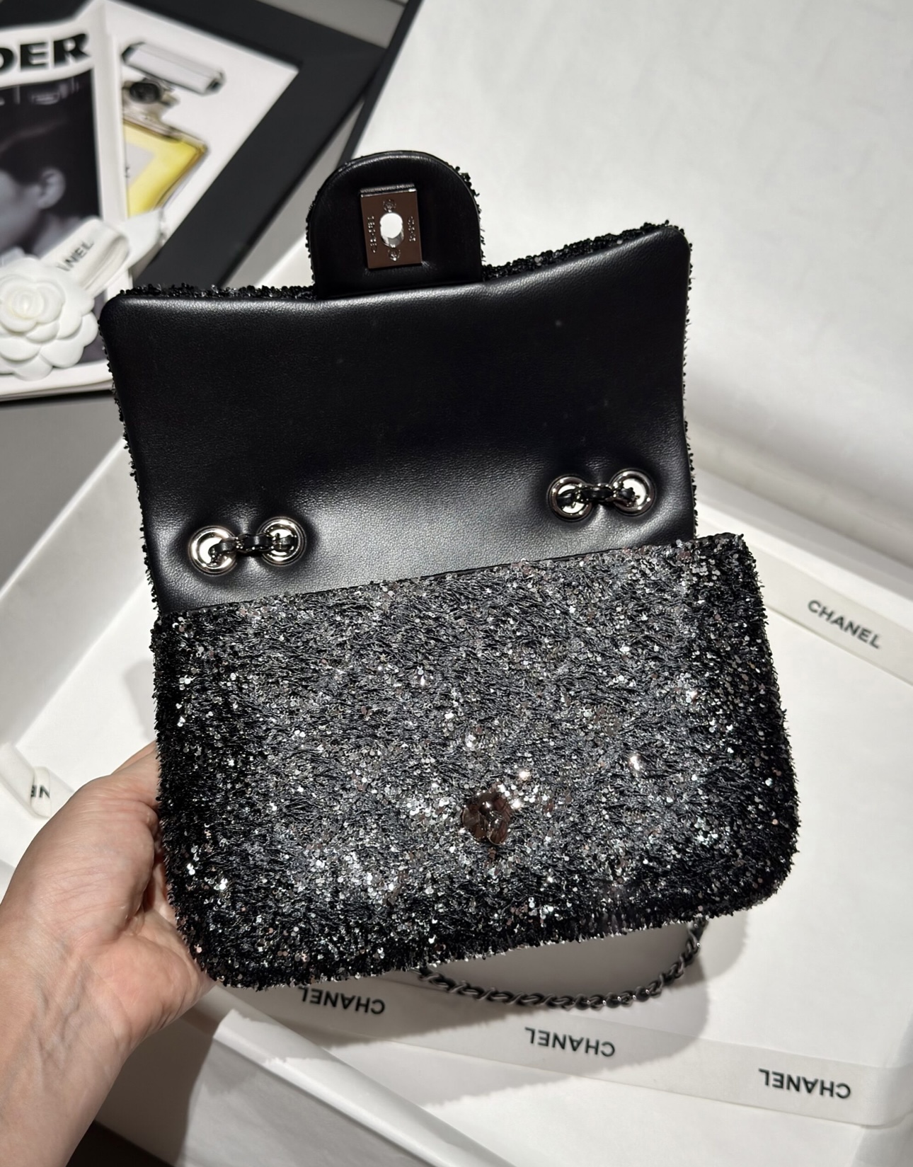 CHANEL Flag Bag Quilted Gradient Sequins & Ruthenium-Finish Metal