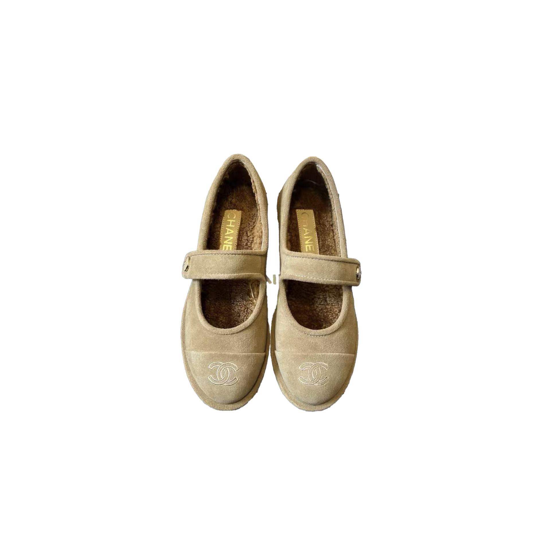 CHANEL 25B Suede Calfskin Round-Toe Buckle Flat Mary Janes