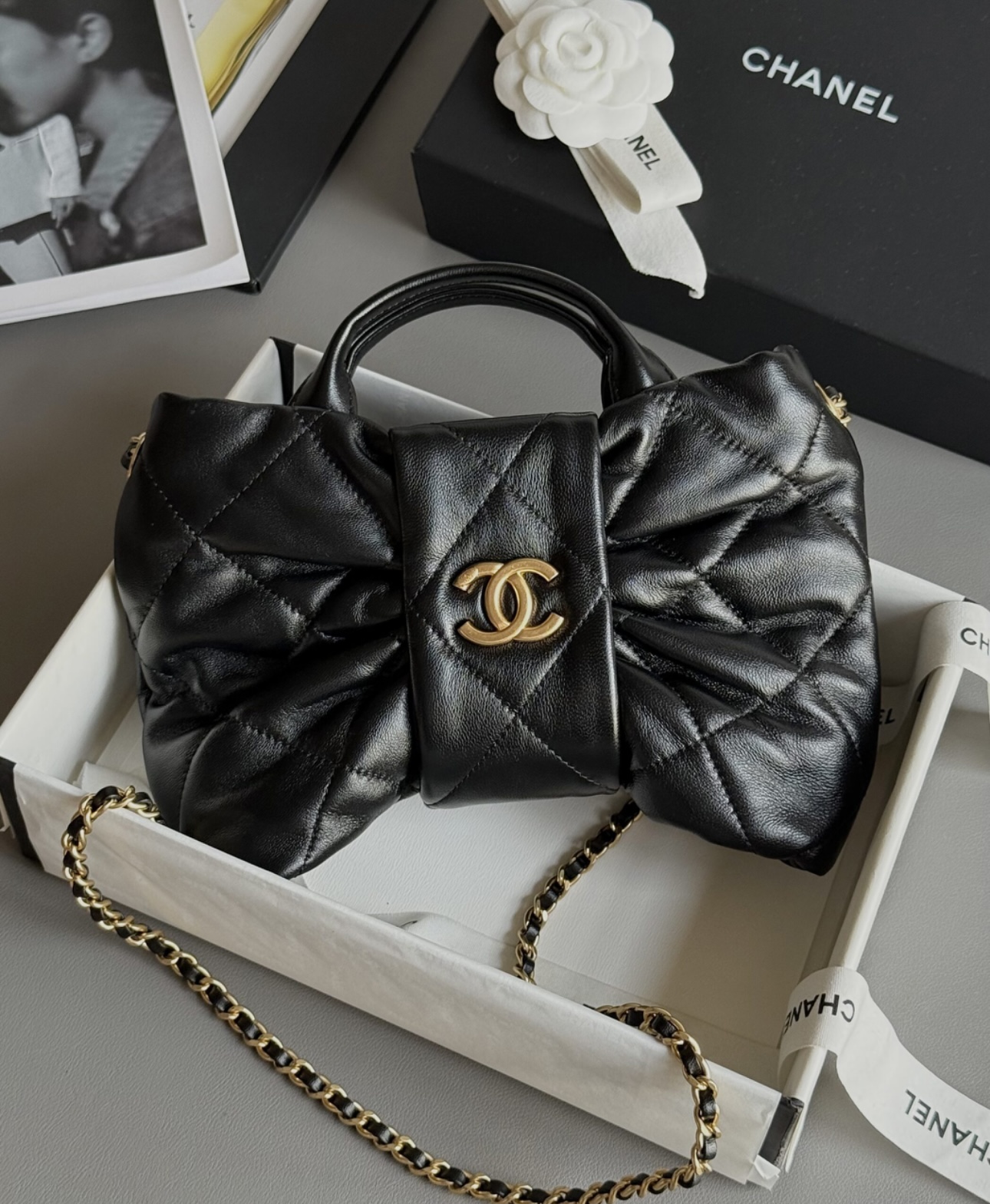 CHANEL bow bag Shiny lambskin