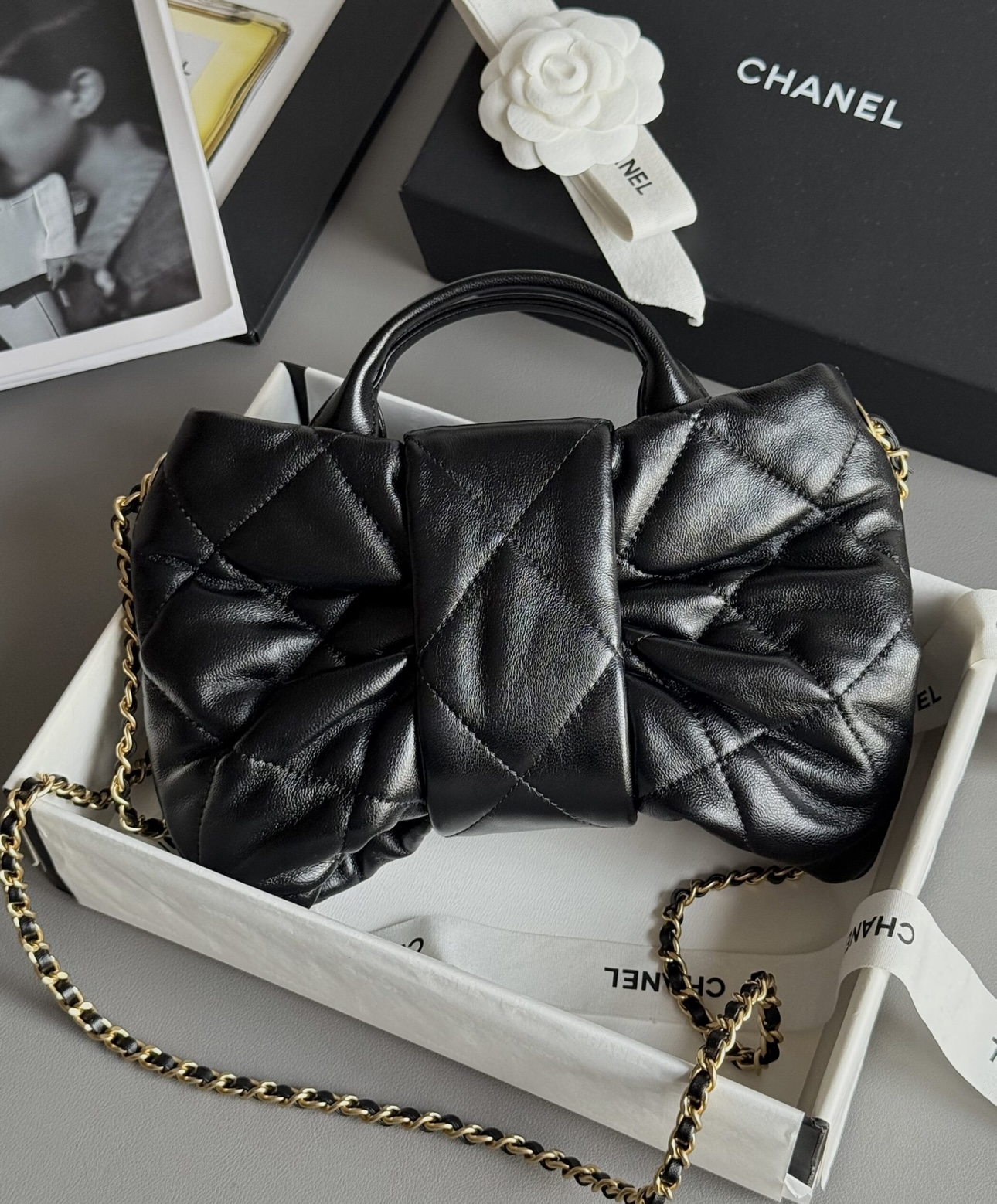 CHANEL bow bag Shiny lambskin
