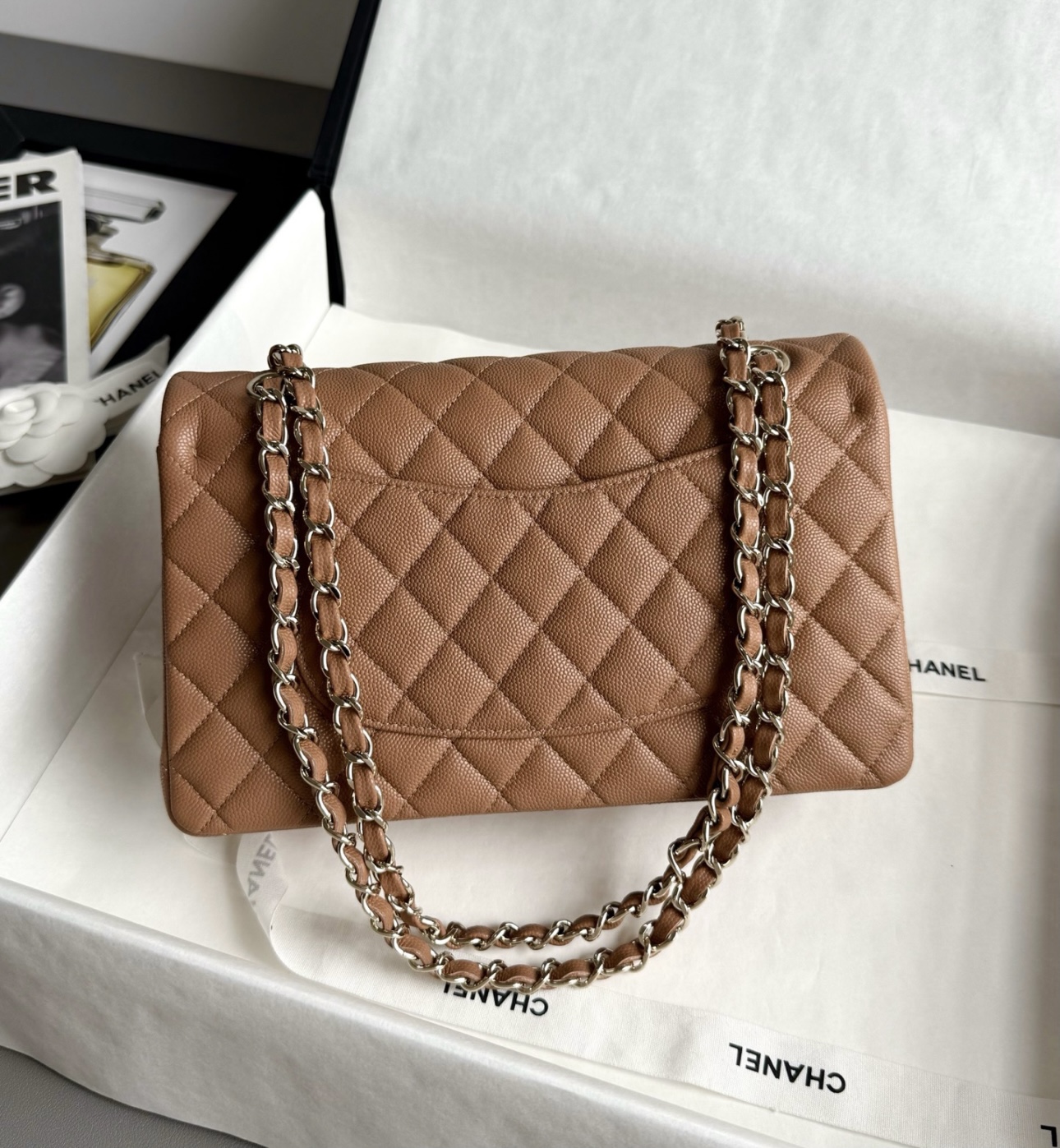 CHANEL Caramel Classique Flap Medium Handbag Caviar Leather