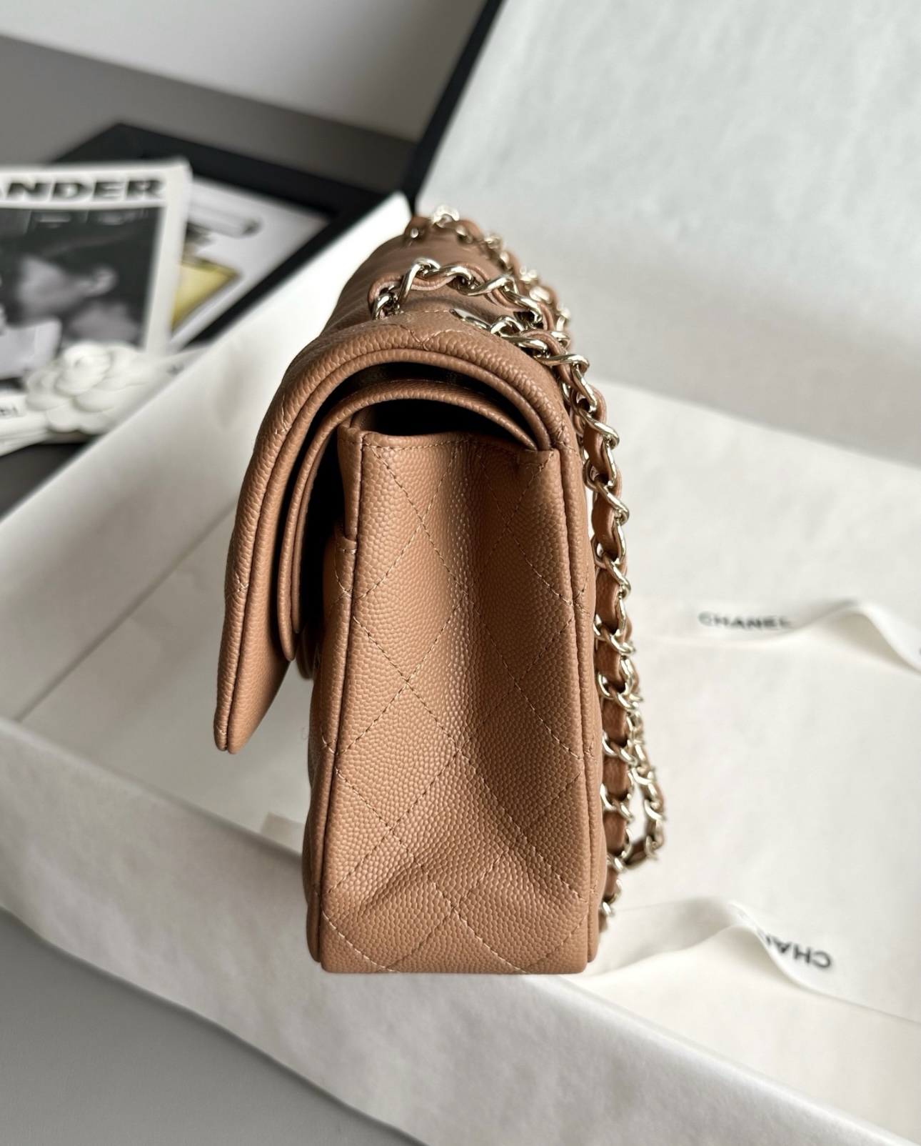 CHANEL Caramel Classique Flap Medium Handbag Caviar Leather