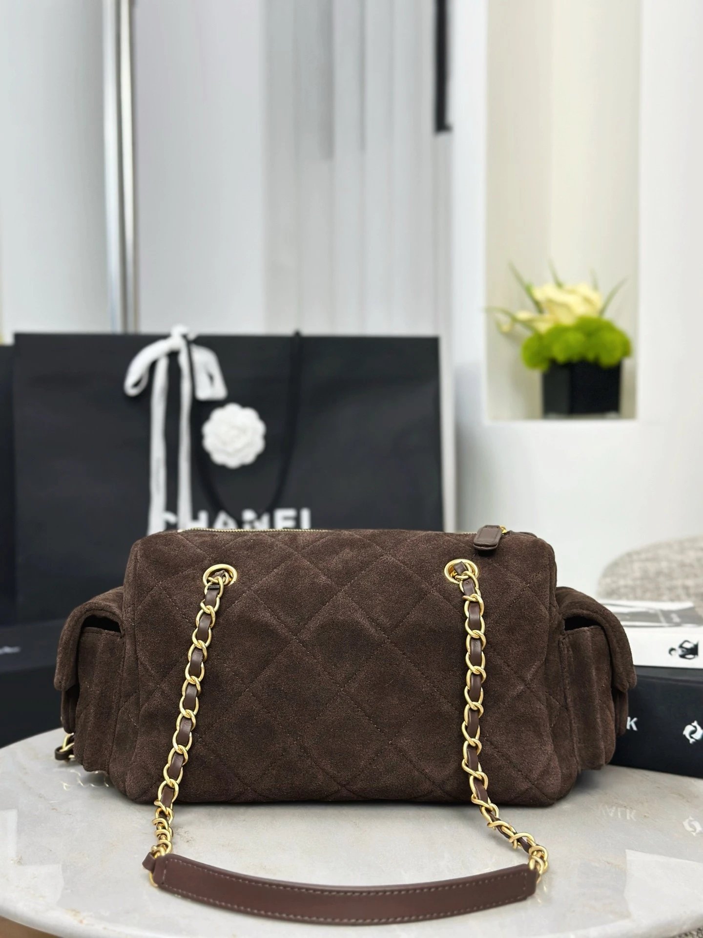 CHANEL 25K Metallic Quilted Bowling Bag in Calfskin,