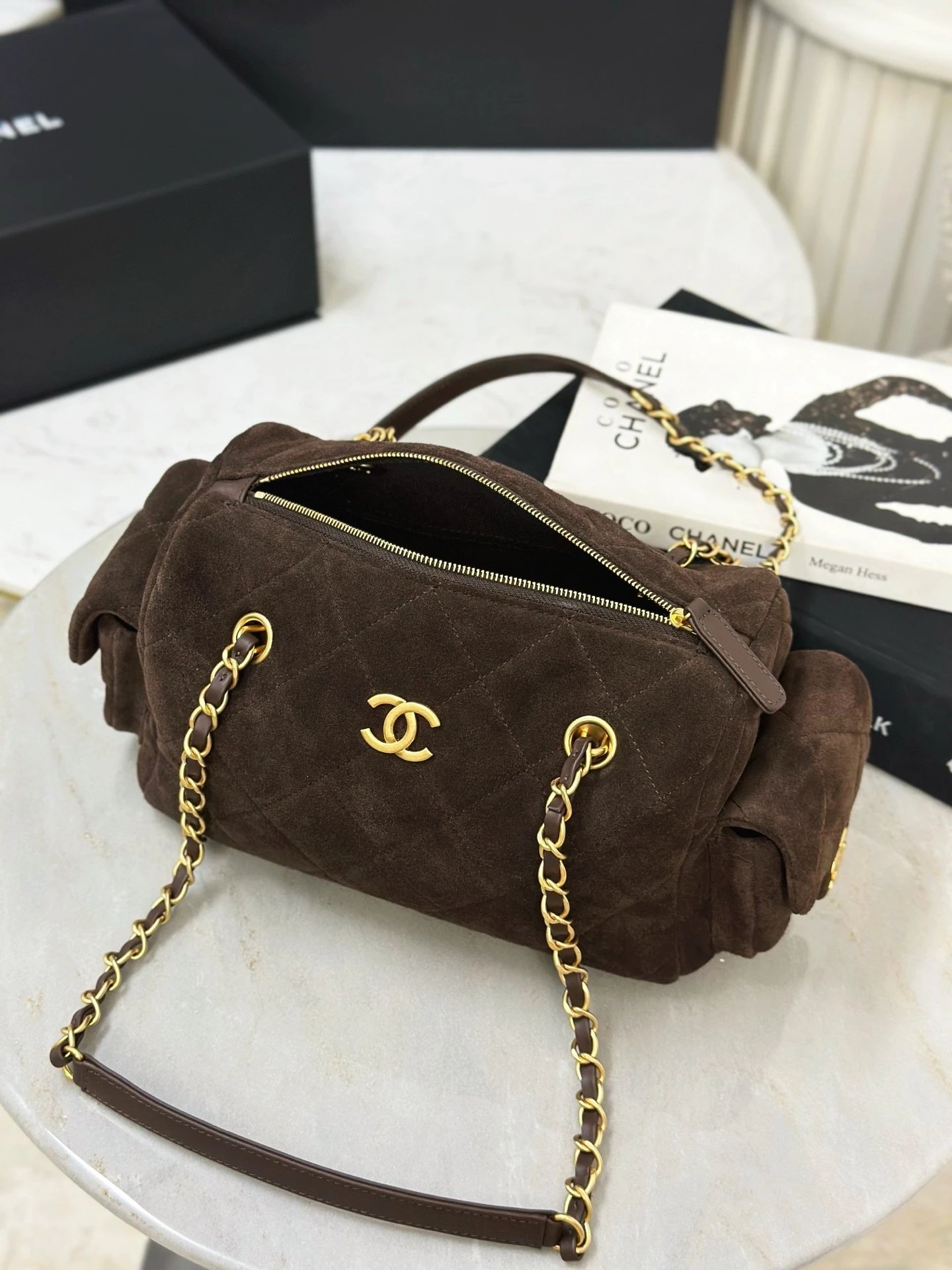 CHANEL 25K Metallic Quilted Bowling Bag in Calfskin,