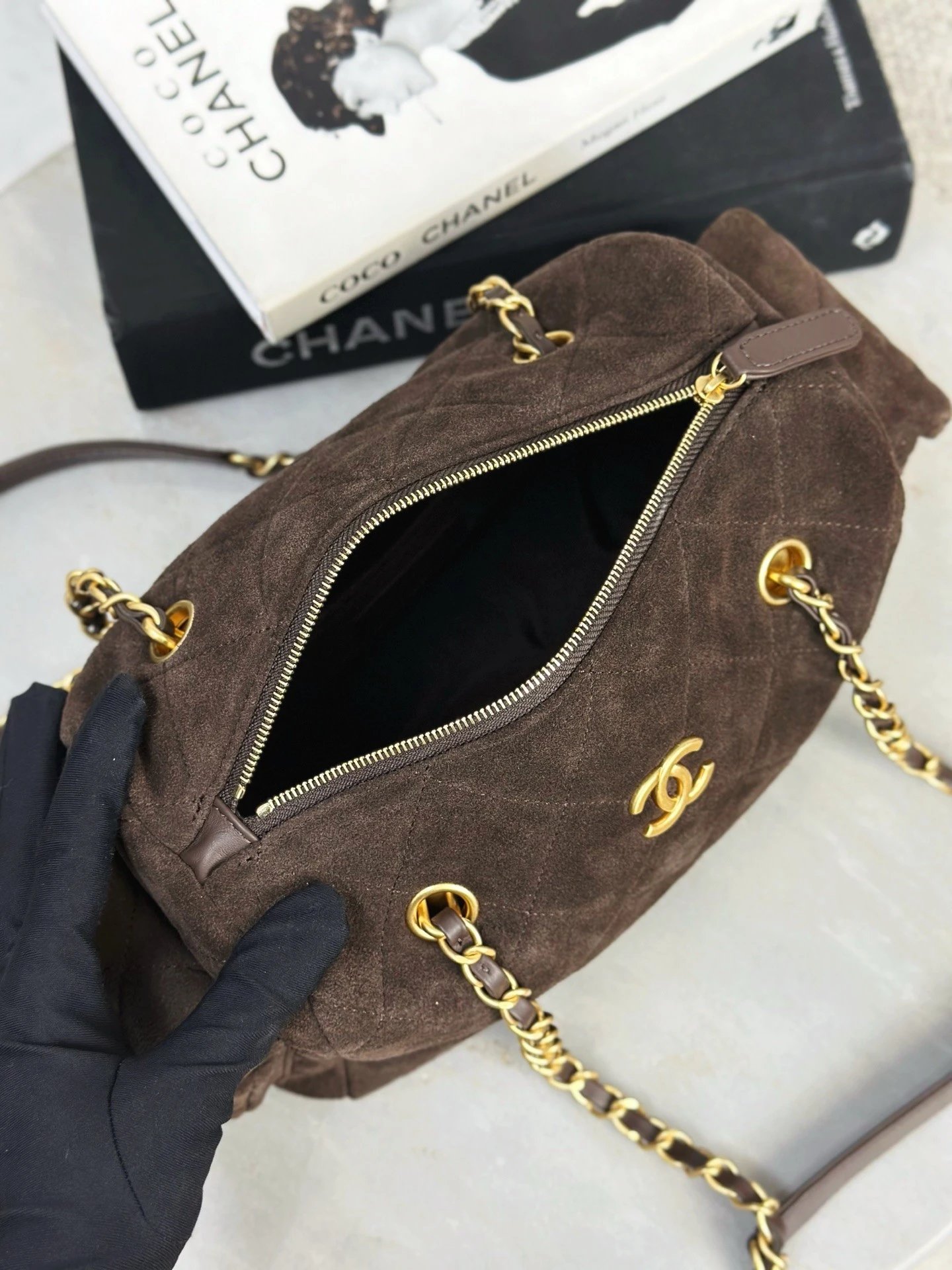 CHANEL 25K Metallic Quilted Bowling Bag in Calfskin,