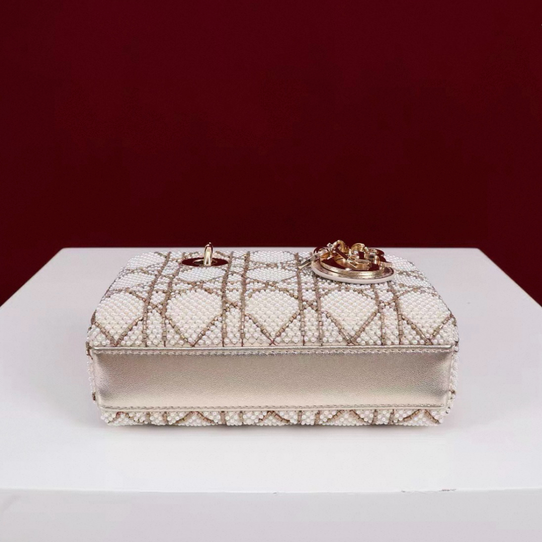 DIOR Lambskin Pearl Embroidered Micro Lady D-Joy Gold