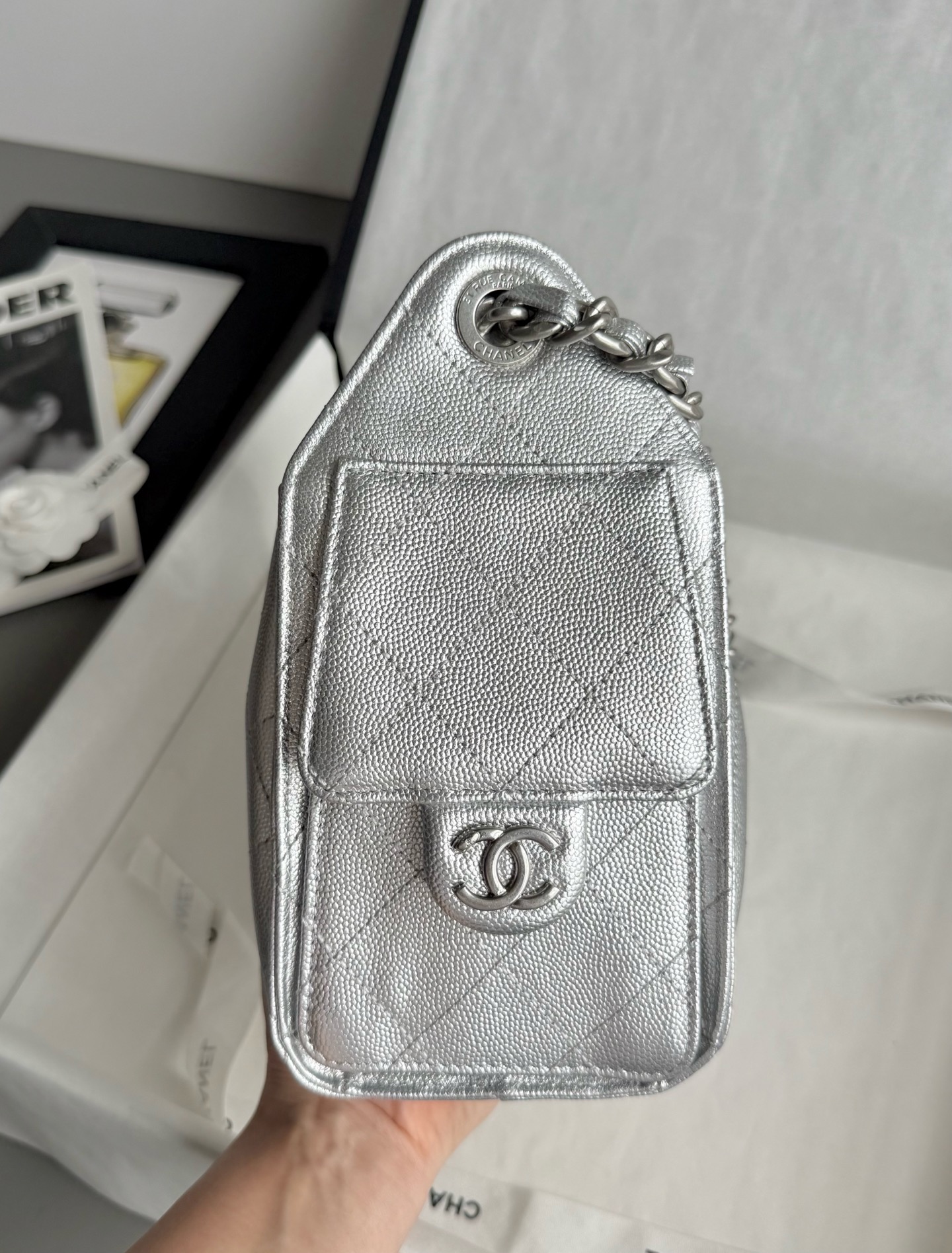 CHANEL 26C Hobobag Silver