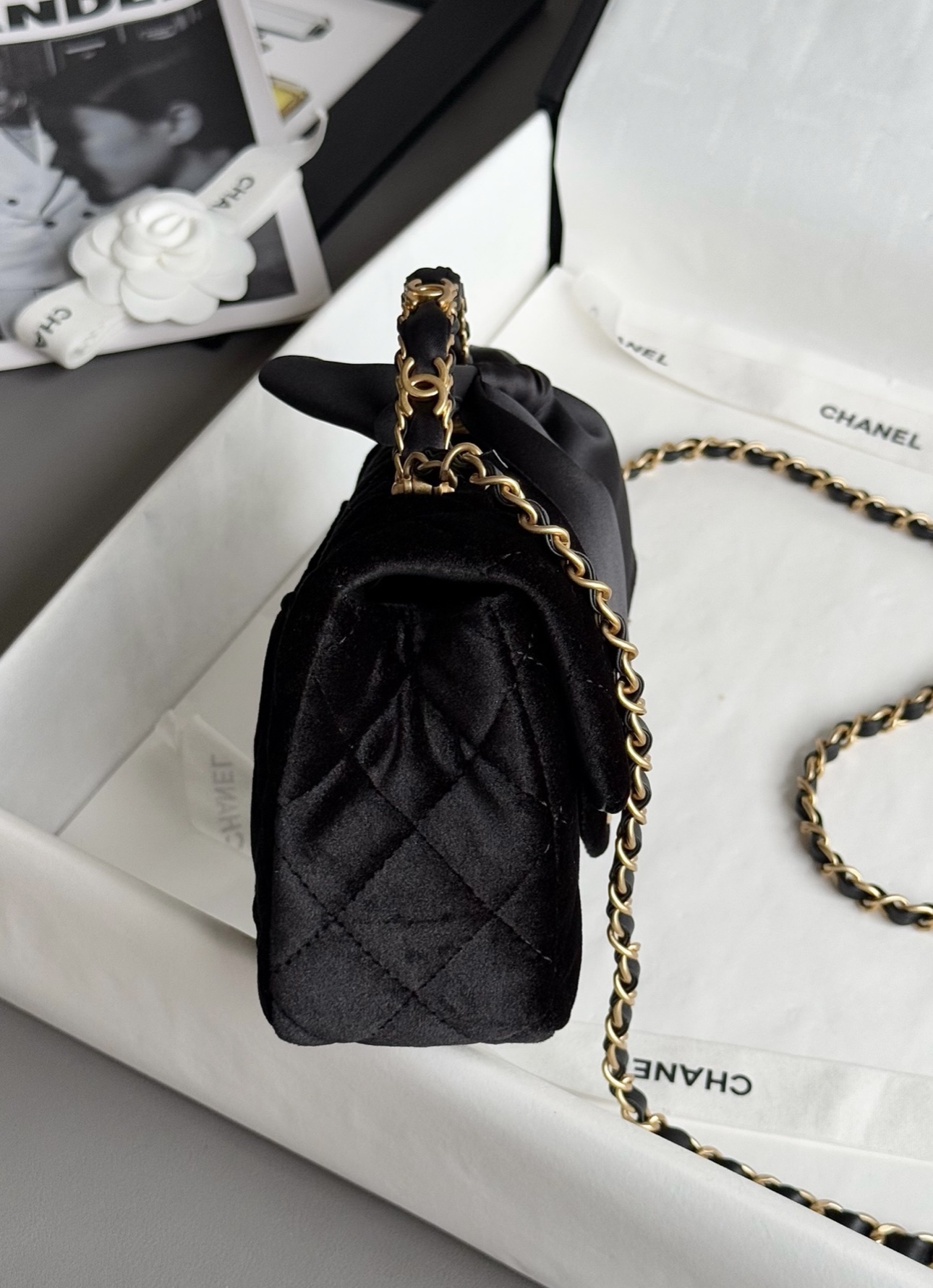 CHANEL Mini Flap Bag with Top Handle Velvet, Silk