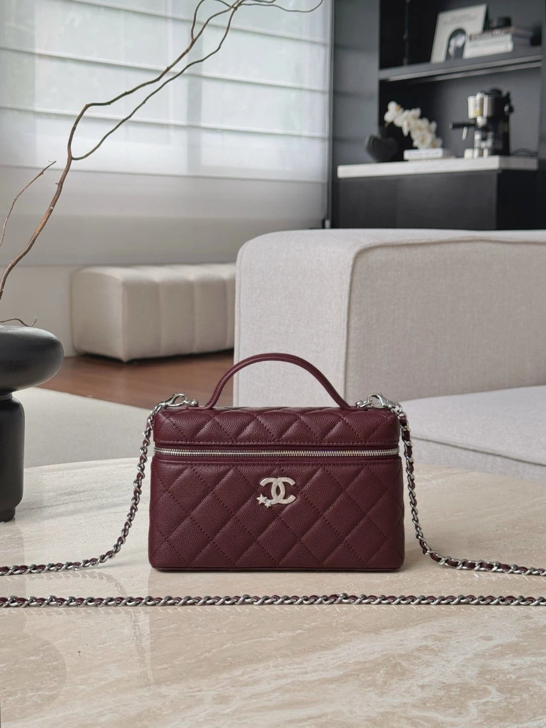 CHANEL Vanity with Chain Dark Red