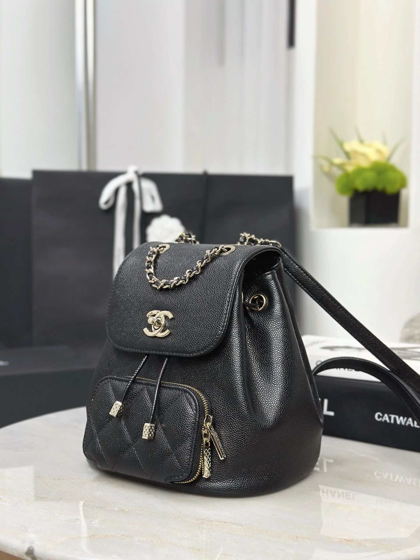 CHANEL Backpack with Coco Mark and Matelasse Caviar
