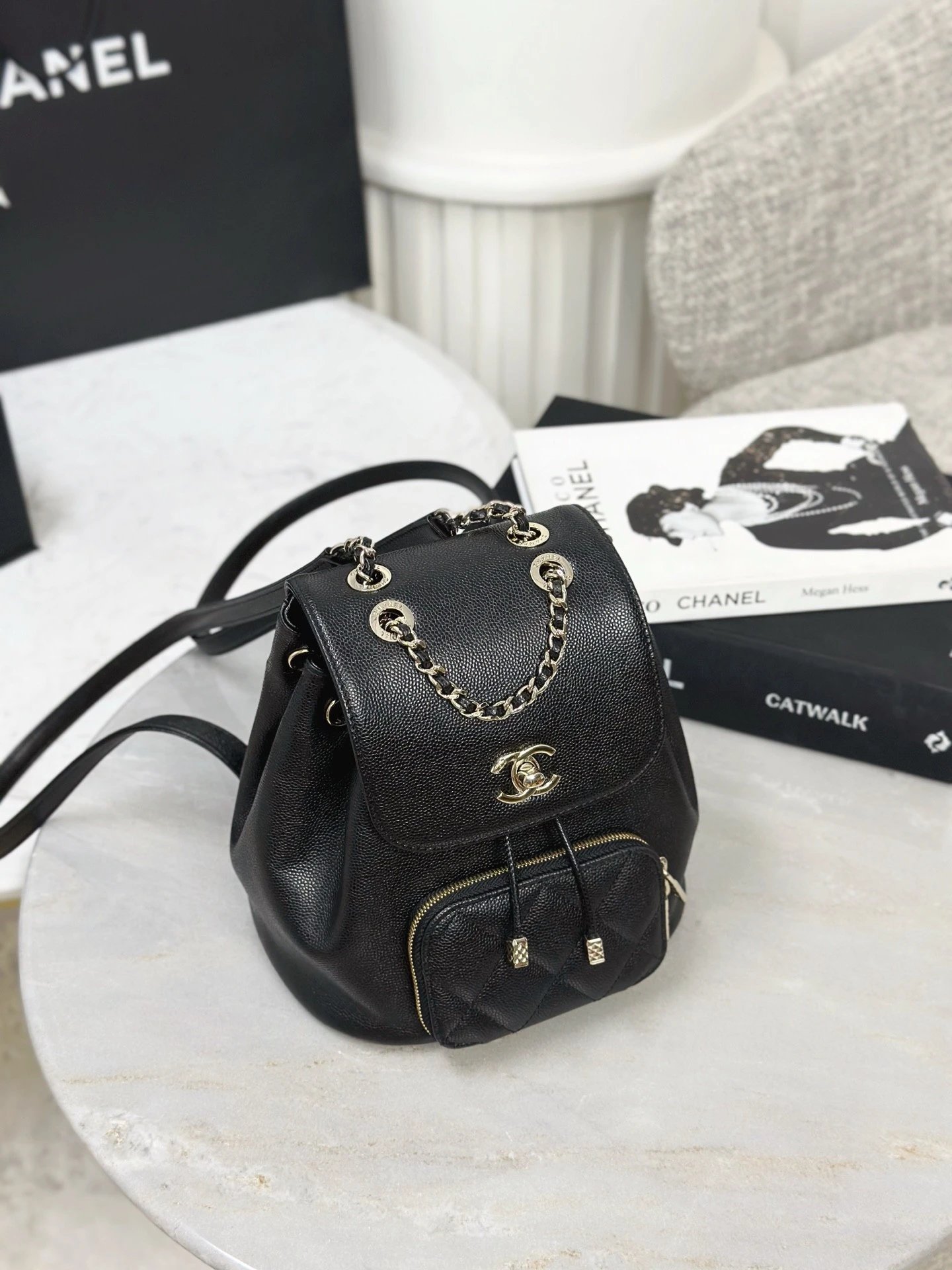 CHANEL Backpack with Coco Mark and Matelasse Caviar