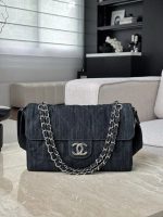 CHANEL Vintage Denim Bag Underarm Chain Messenger Silver Hardware