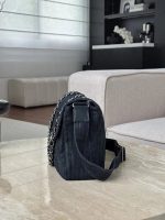 CHANEL Vintage Denim Bag Underarm Chain Messenger Silver Hardware
