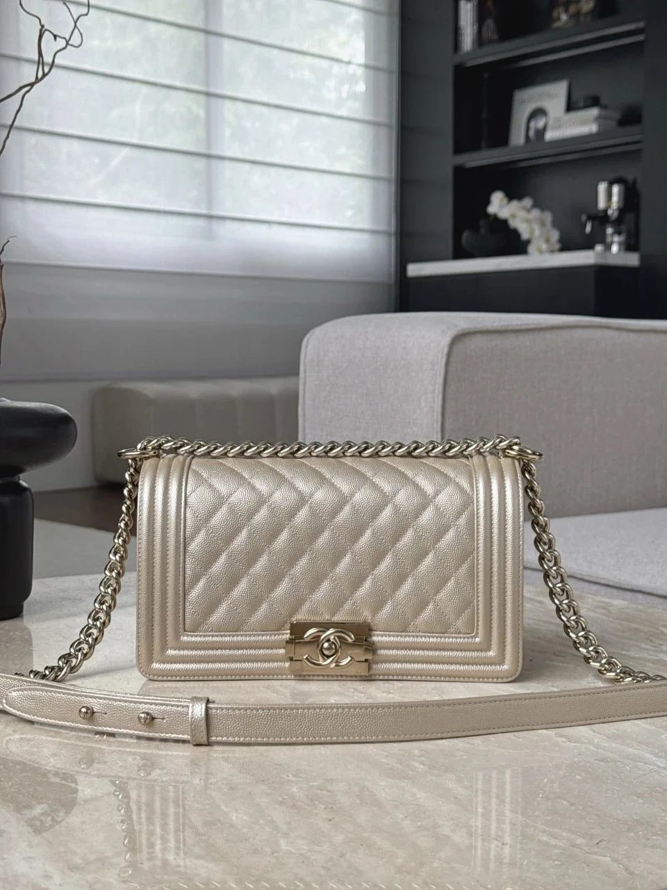 CHANEL Le Boy 25 Champagne Gold Bag