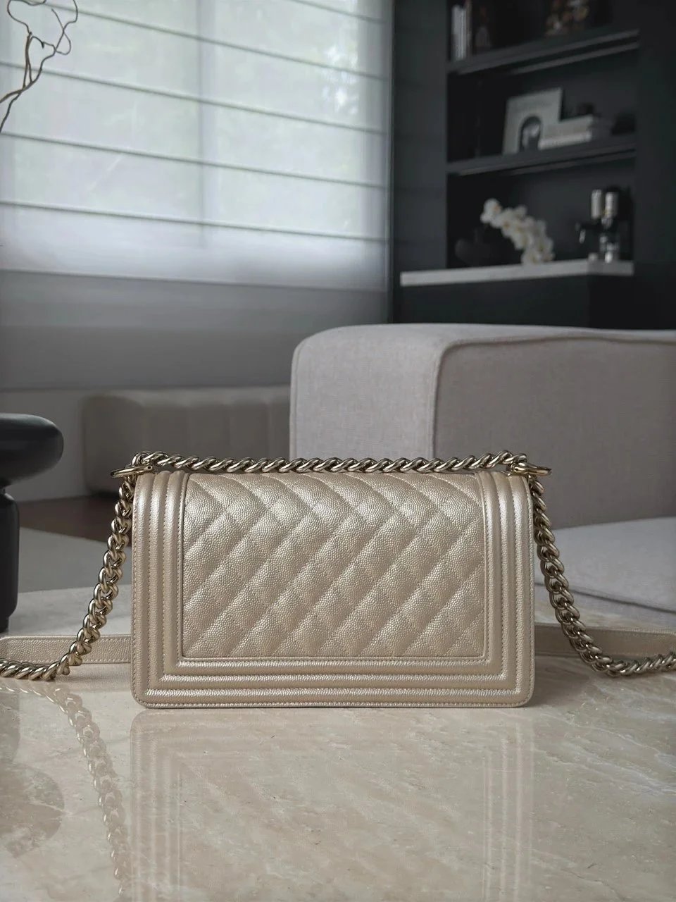 CHANEL Le Boy 25 Champagne Gold Bag