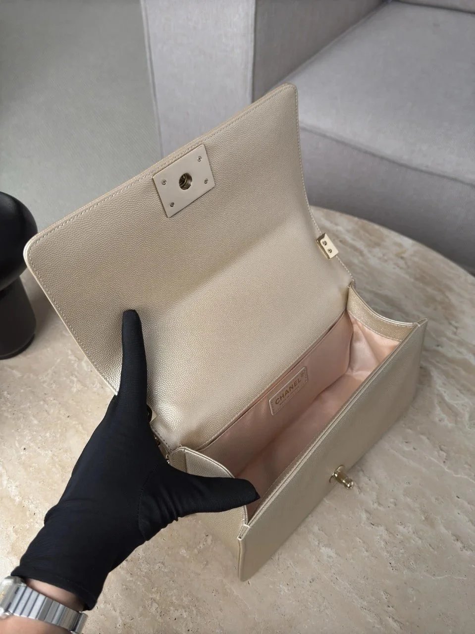CHANEL Le Boy 25 Champagne Gold Bag