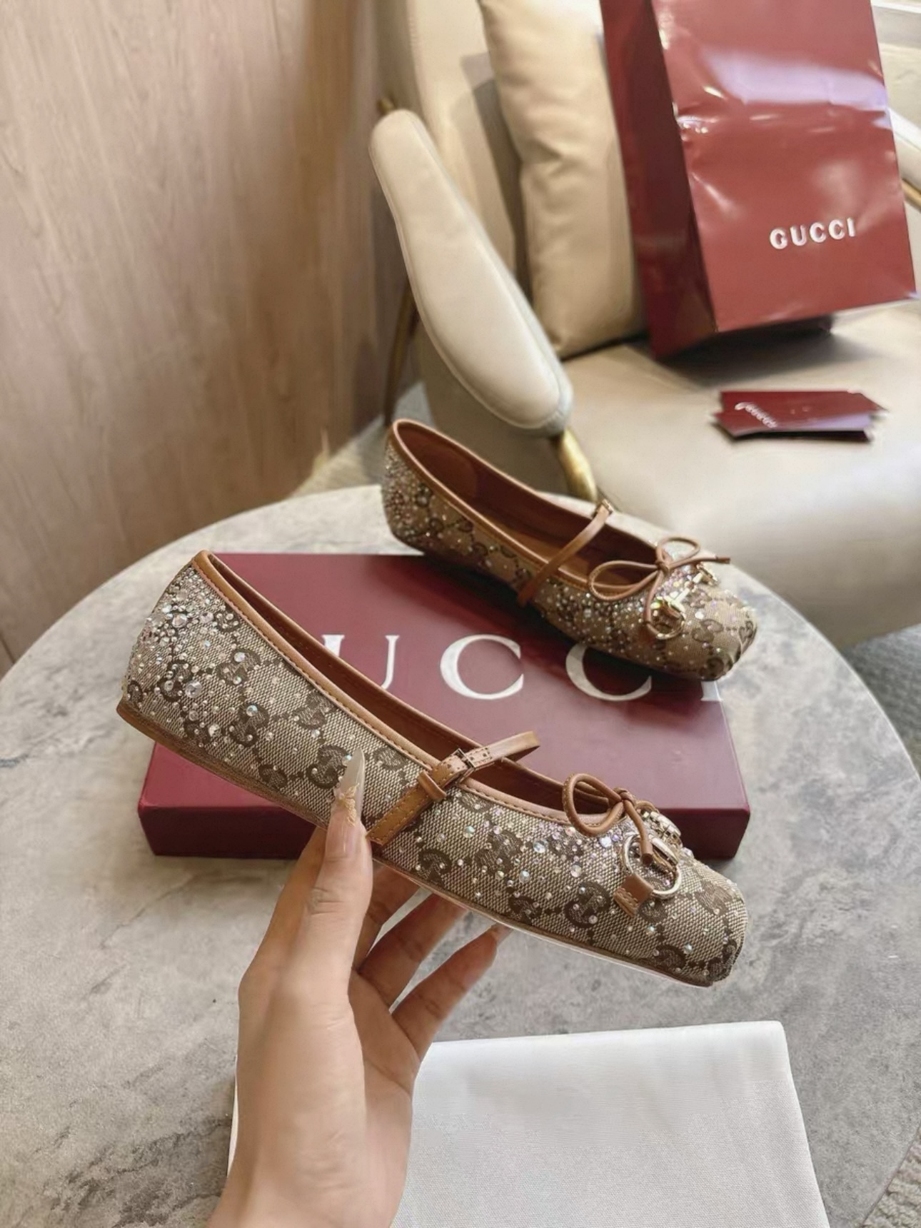 GUCCI Crystal Horsebit ballet flat