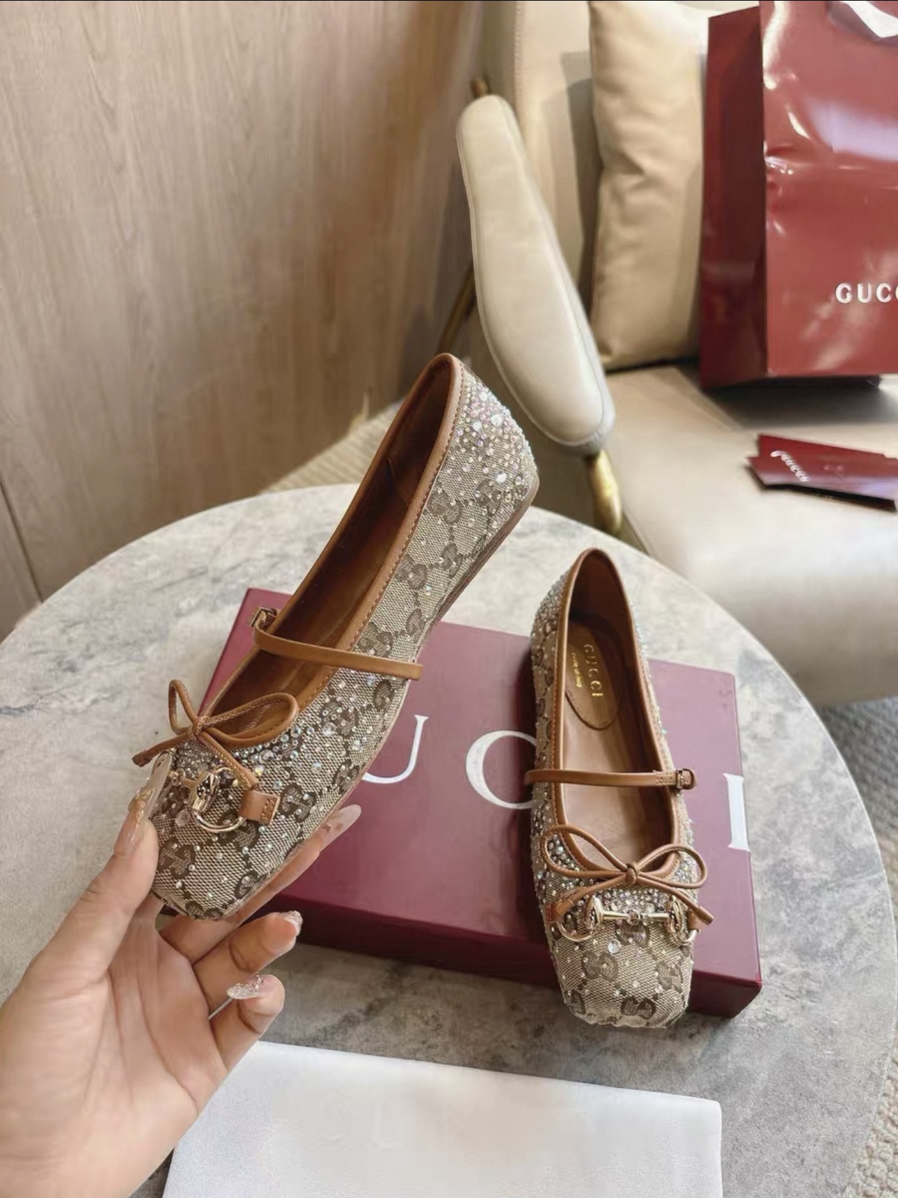 GUCCI Crystal Horsebit ballet flat