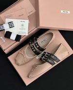 MIUMIU Nude Lambskin Ribbon Buckle Ballet Flats