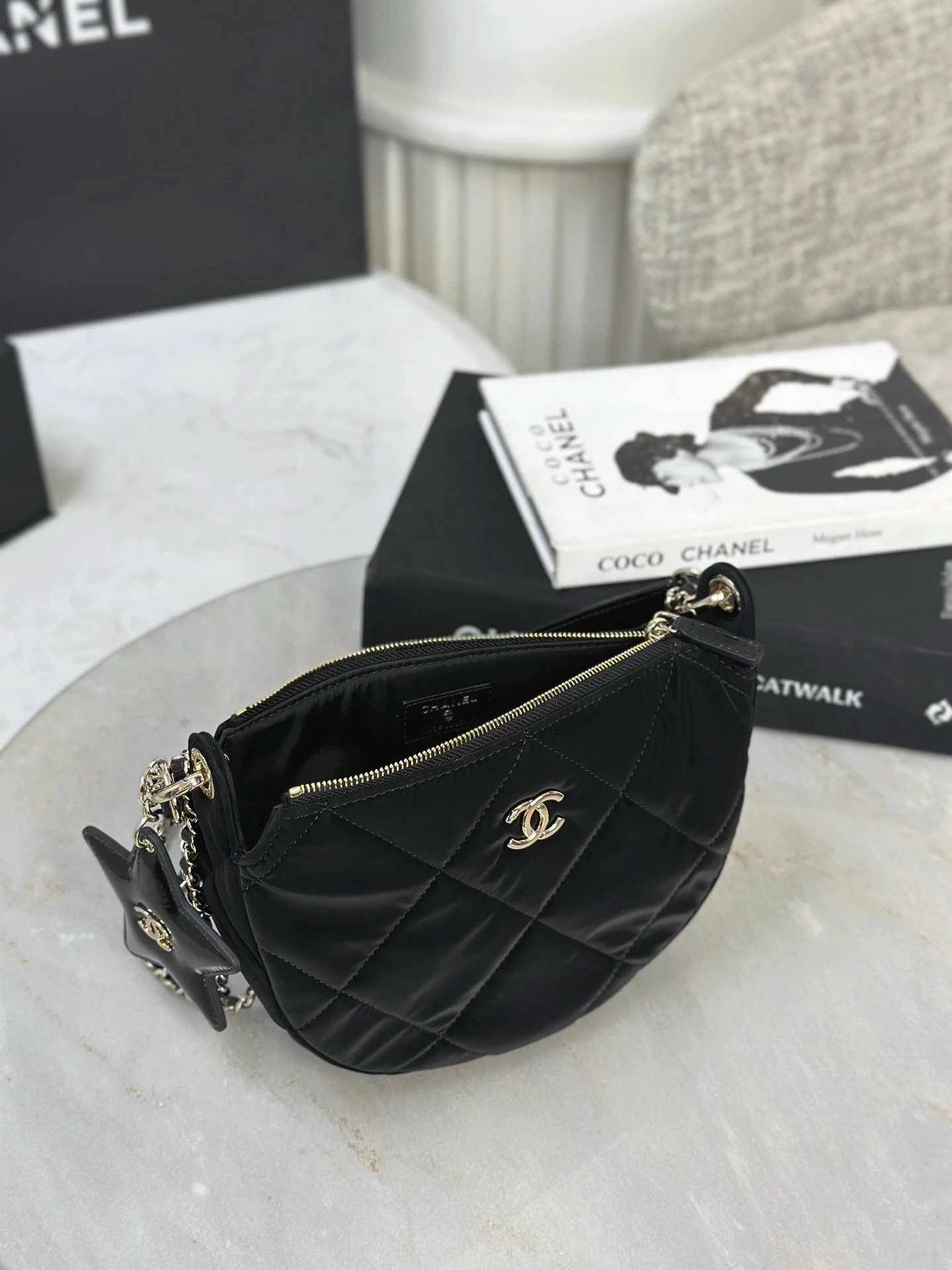 CHANEL 25N Clutch With Chain Velvet-Effect Nylon