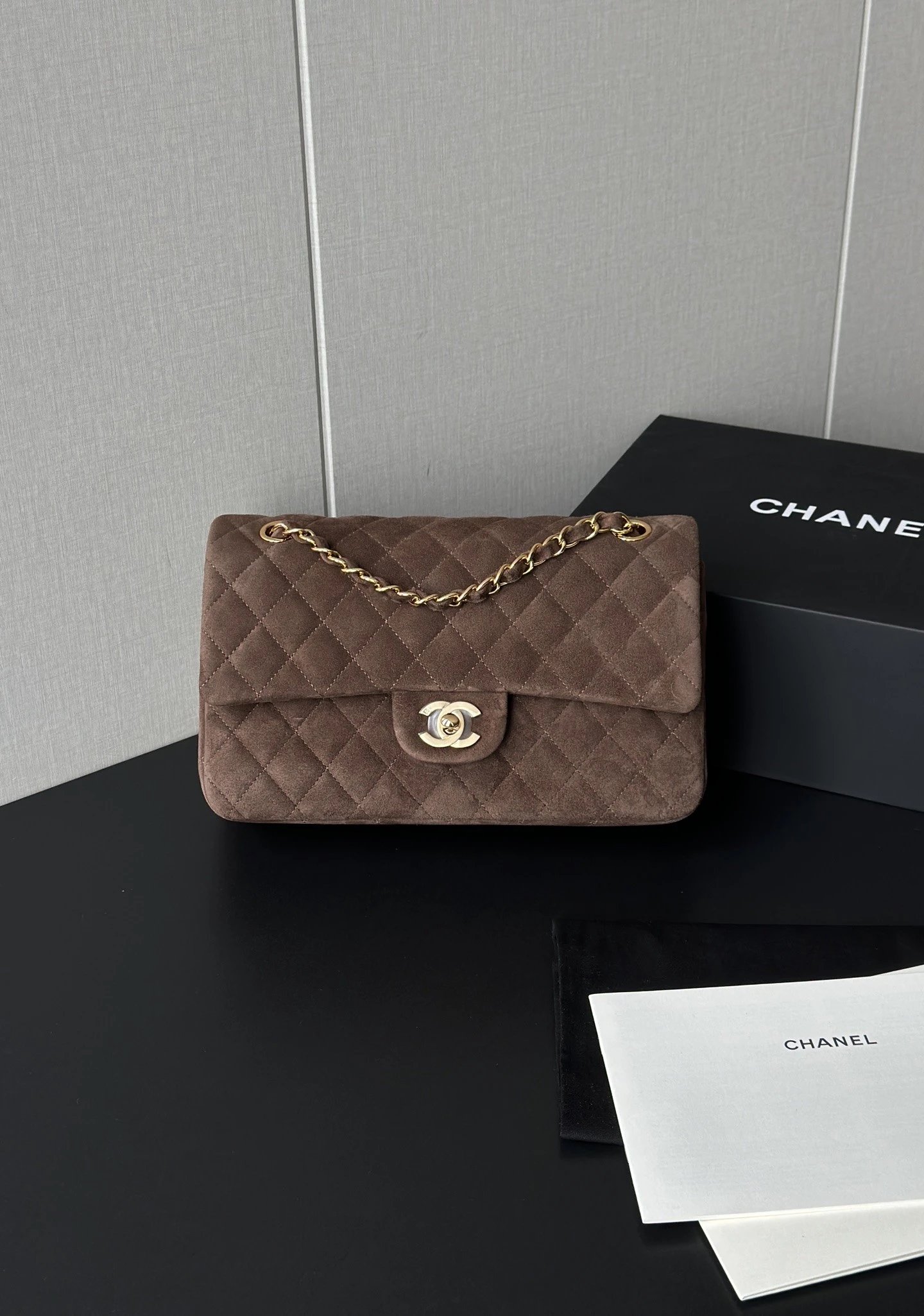 CHANEL Vintage Classique Flap Medium Handbag Suede Leather