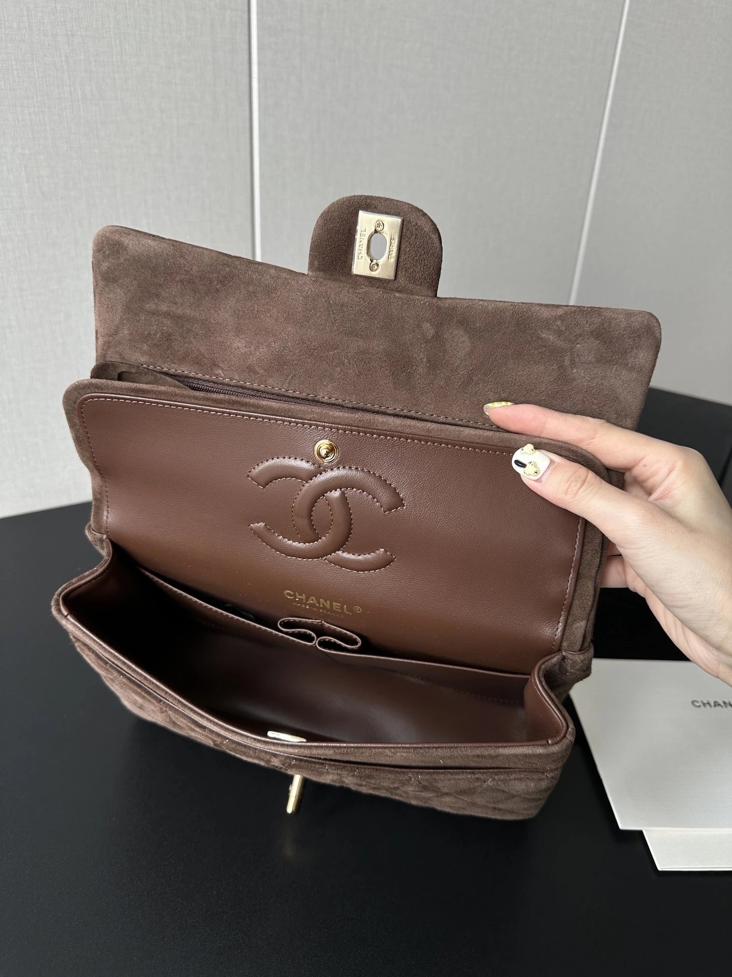 CHANEL Vintage Classique Flap Medium Handbag Suede Leather