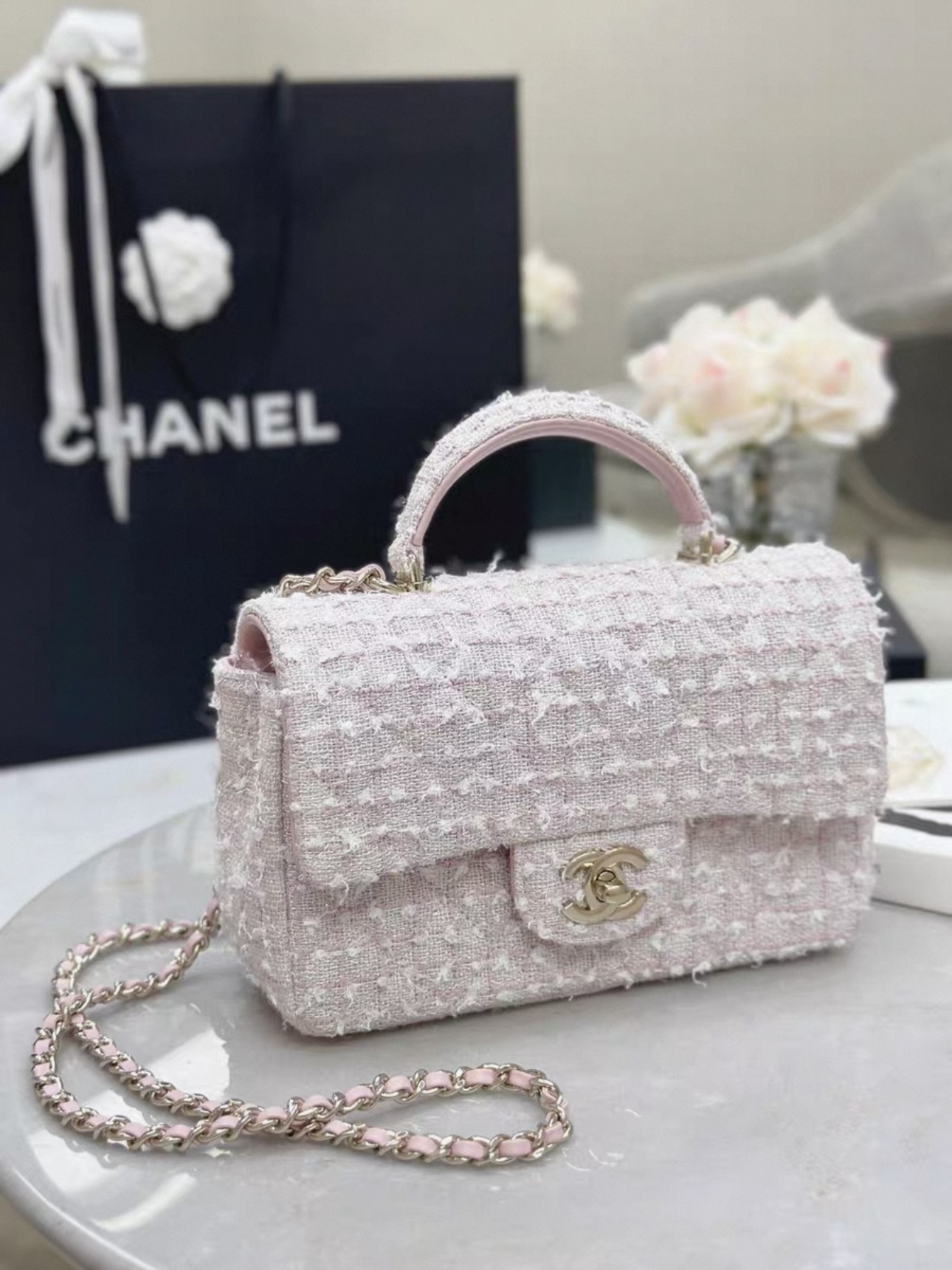CHANEL Woolen Fabric handle bag