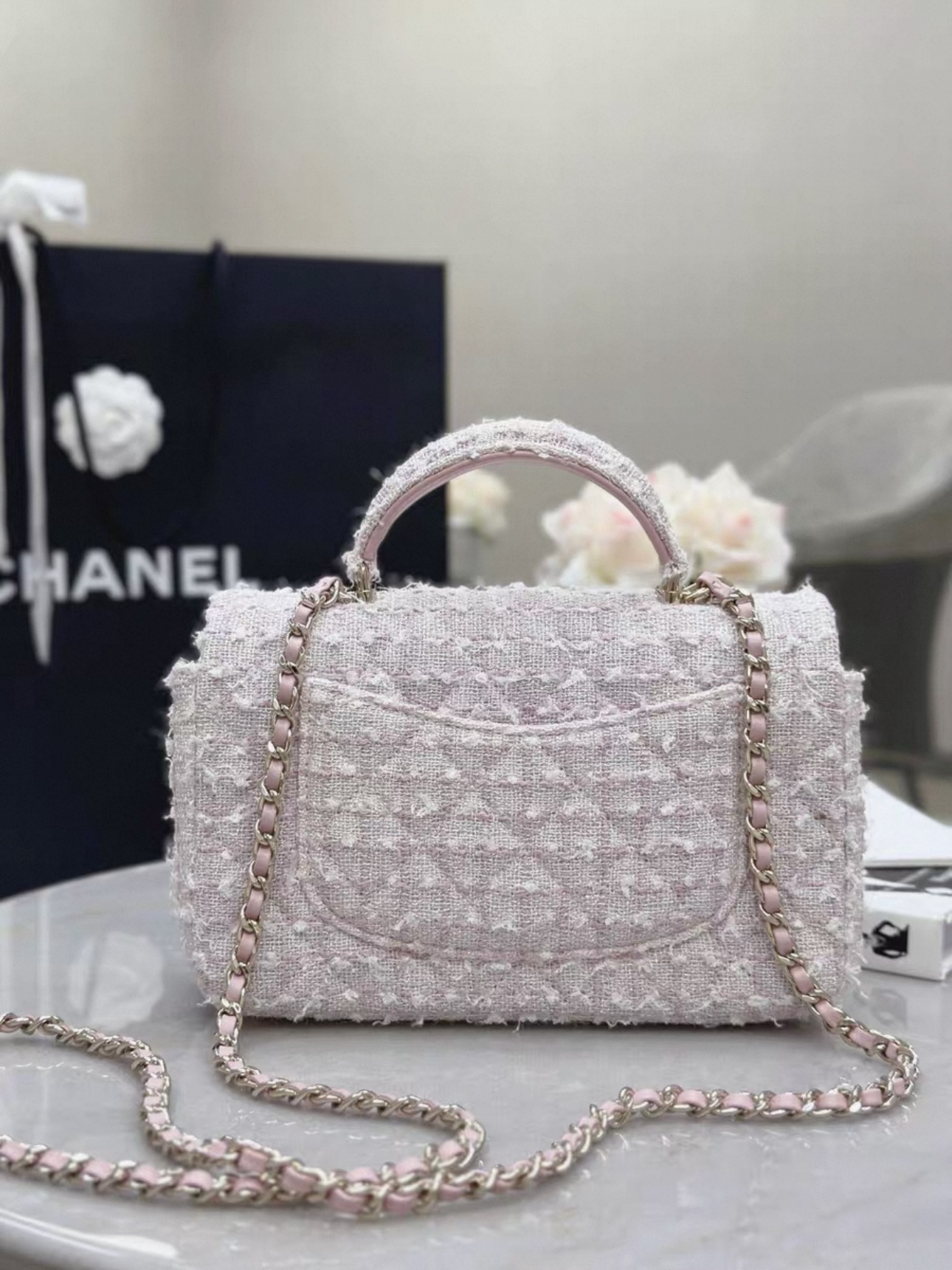 CHANEL Woolen Fabric handle bag