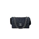 CHANEL Vintage Denim Bag Underarm Chain Messenger Silver Hardware